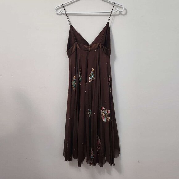 Matthew Williamson Brown Butterfly High Low Asymmetric Silk Designer Dress Small - Picture 3 of 8